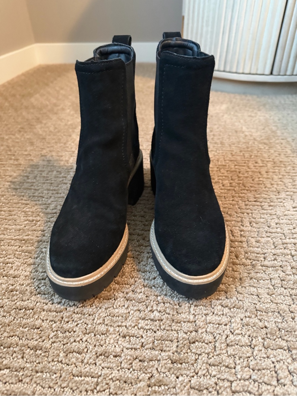 Dolce Vita Black Suede Chelsea Booties with Lug Sole - Picture 2 of 5